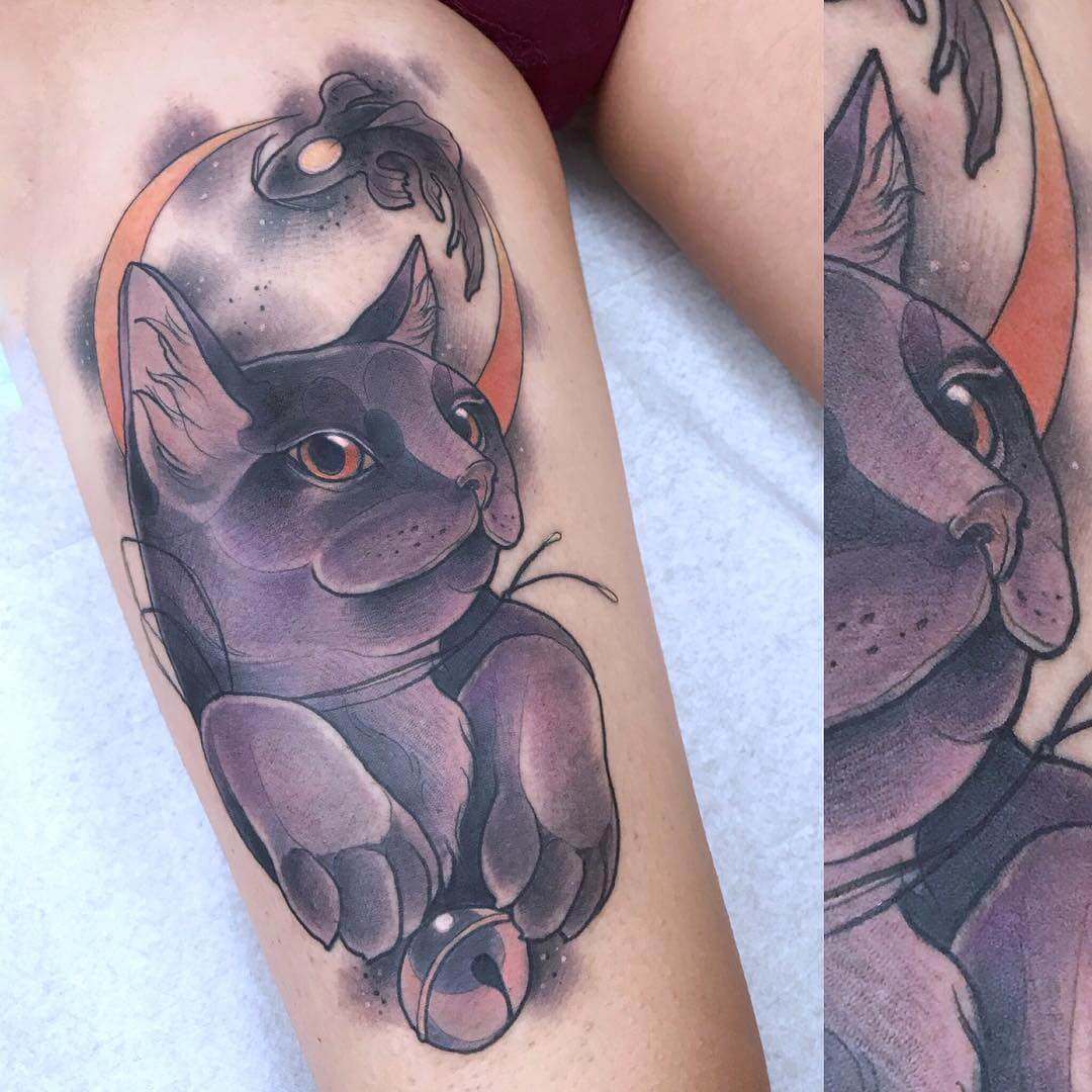 schwarzes Katzen-Tattoo von Miss Freya